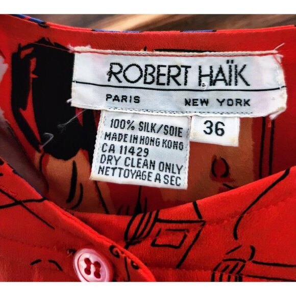 Robert Haik Vintage 80's Red Silk Tunic Style Blouse Euro Size 36 - Picture 3 of 3